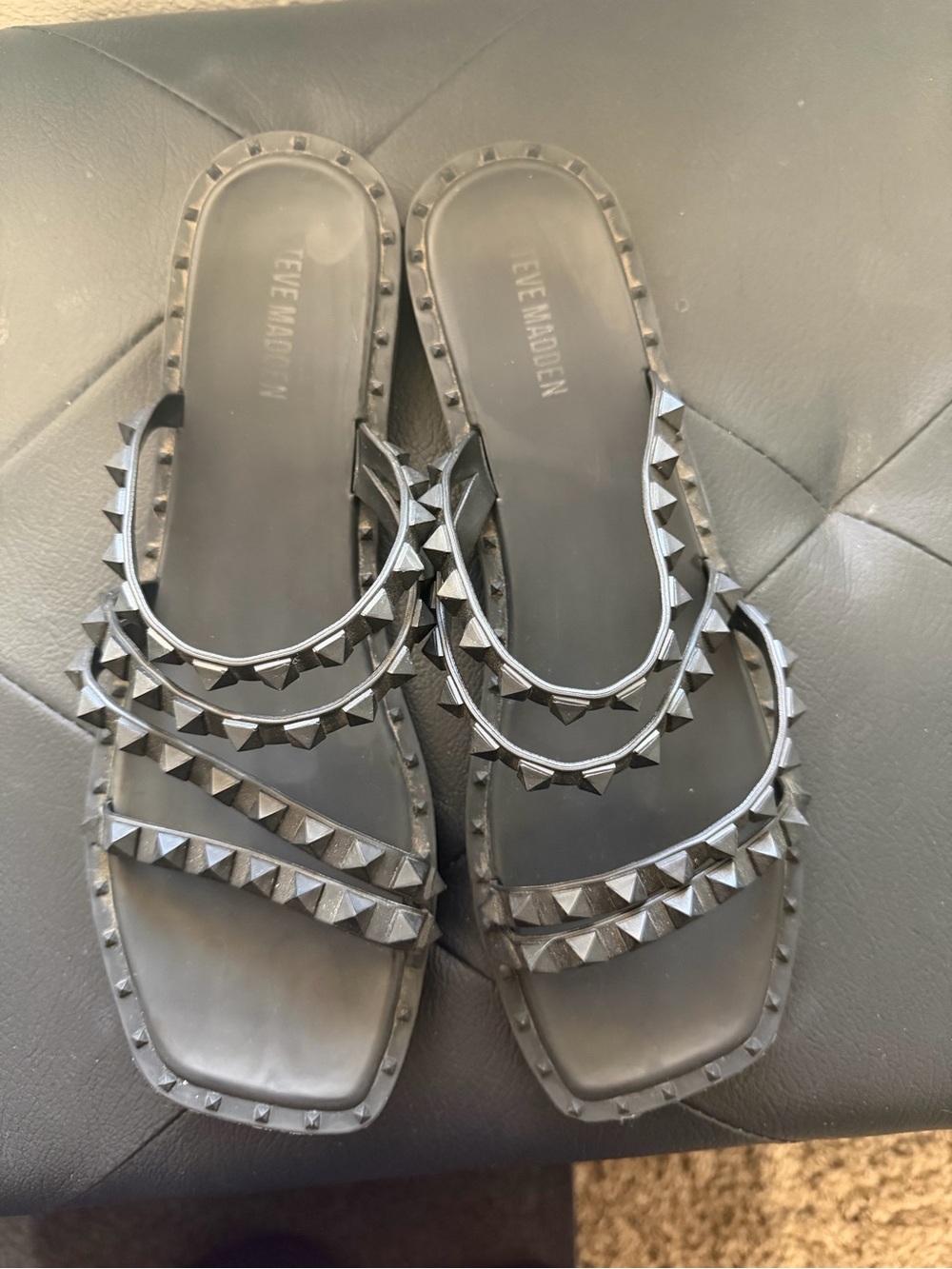 Steve Madden Black Studded Slide Sandals Size 9
